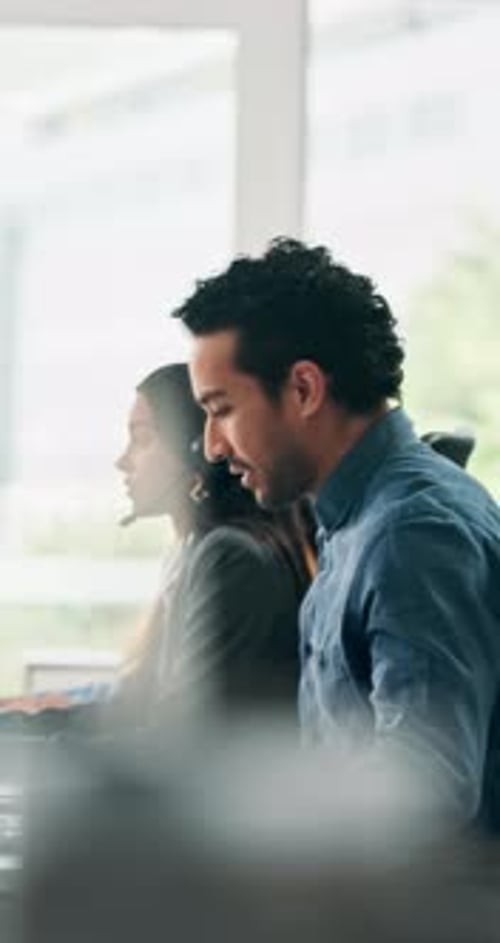 Headset, customer service and businessman in office with contact us, communication or call center