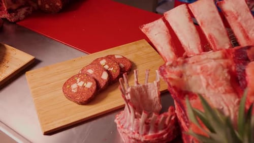 Assorted Cuts of Fresh Meat on Counter