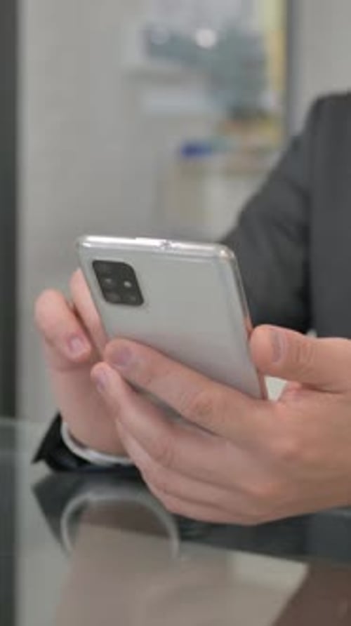 Close up of Businessman Using Phone, Typing, vertical video