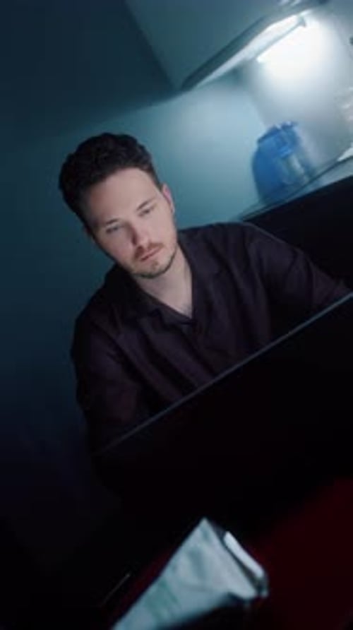 Man Working Late Night on Laptop