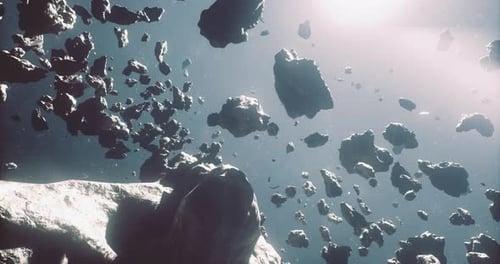 Dense Asteroid Belt with Various Rock Formations Floating in Space