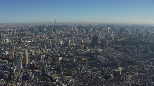 Tokyo, Japan Circa-2018. Aerial View of Tokyo. From Helicopter with Red
