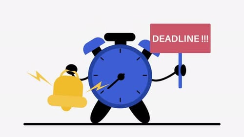 Animated Alarm Clock with Deadline Sign and Ringing Bell
