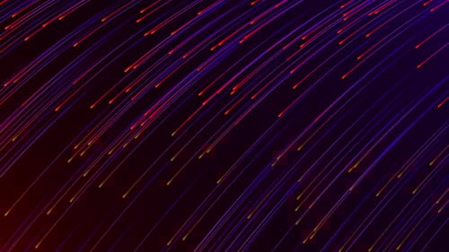Abstract background with glowing neon particles or bright rays of light flying down.