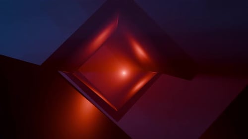 Dark Futuristic Geometric Shapes with Glowing Red Lights Tunnel