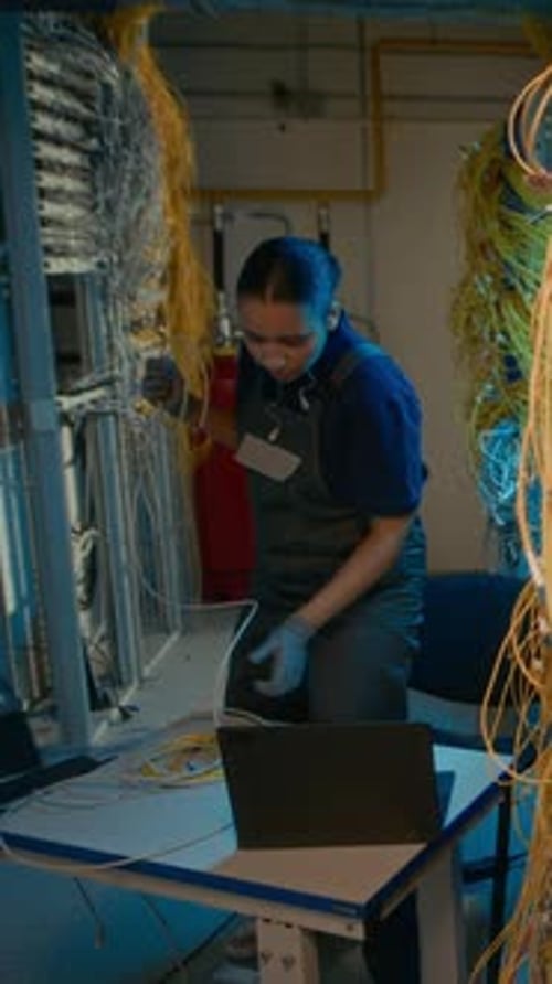 Data Center Technician Connecting Network Cables