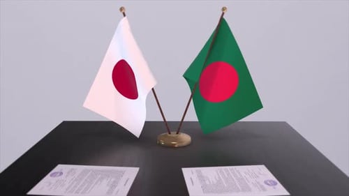 Drapeaux nationaux du Bangladesh et du Japon Accord politique Réunion diplomatique Politique et affaires