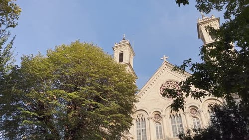 prayer, candle, cross in historical church