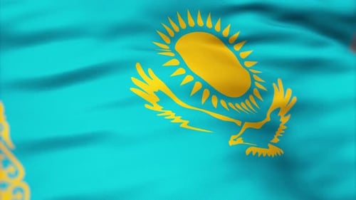 Kazakhstan National Flag Realistic Waving Animation