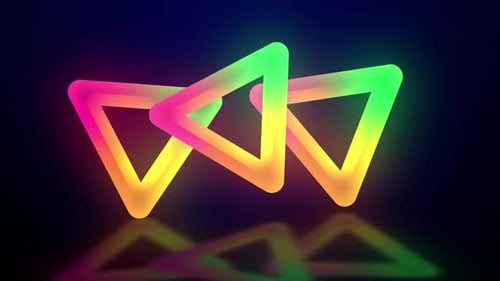 Minimalistischer Neon-Dreieck-Hintergrund, Dreiecksform, leuchtender Neon-Bewegungshintergrund mit Reflexion F