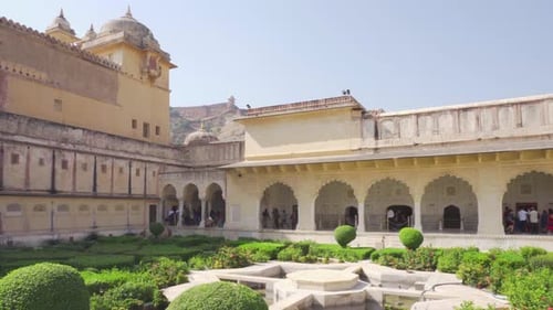 Scenic courtyard with garden in the Amer Fort and Palace