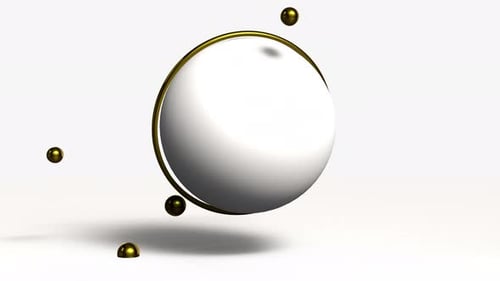 Abstract Golden Ring and Spheres Animating Around White Orb