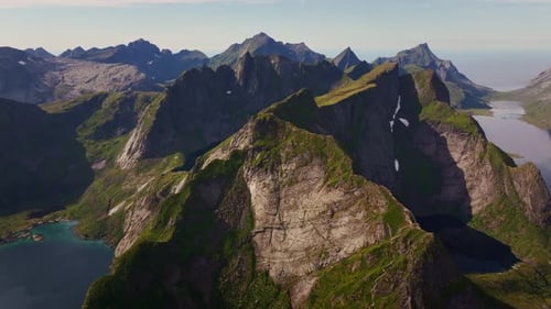 The Mesmerizing Landscape of Dramatic Mountains and Fjords in the Lofoten Islands Northern Norway is