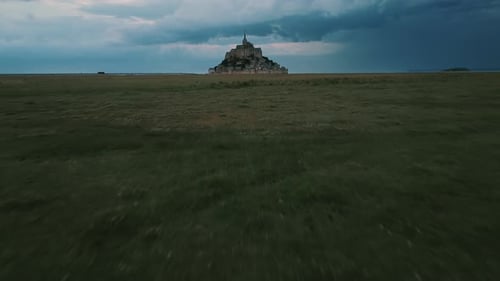 Beautiful Mont Saint Michel On The Island, Normandy, Northern France - drone shot