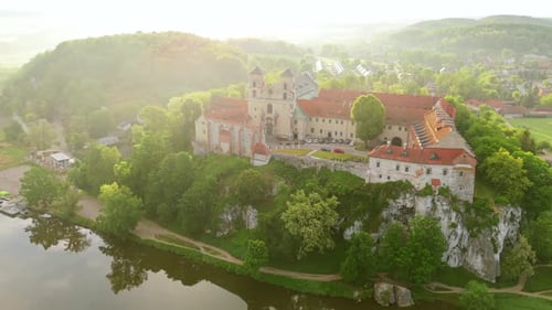 Aerial View of Benedictine Abbey in Tyniec Poland at Dawn