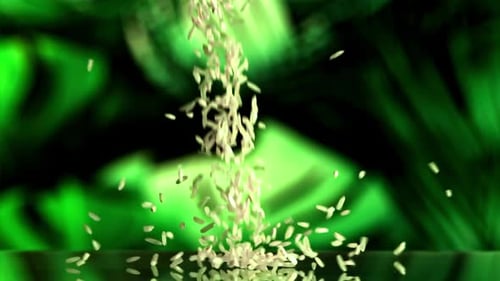 Uncooked Crumbly Rice Falls on the Table Filmed is Slow Motion 1000 Fps