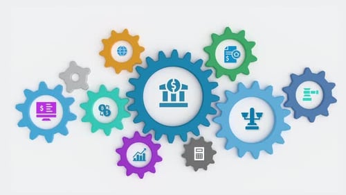 Banking Finance cogwheel loopable animation with icons