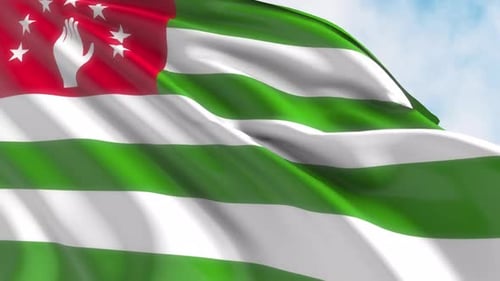 Realistic Waving Flag of Abkhazia Against Clear Blue Sky