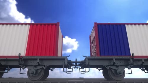 French Flag Shipping Containers on a Moving Train