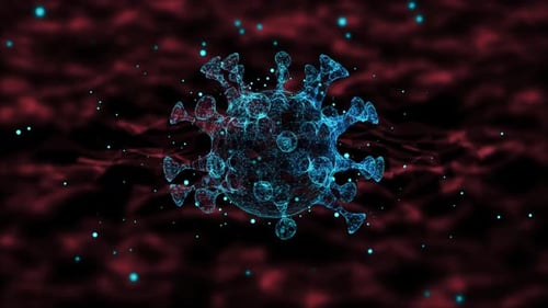 Futuristic Wireframe Virus Cell Rotating Medical Animation