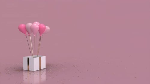 Animated Gift Box Reveal with Pink Balloons and Confetti