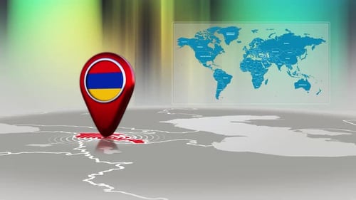 Armenia Flag 3D Map Pin Location on World Map Animation