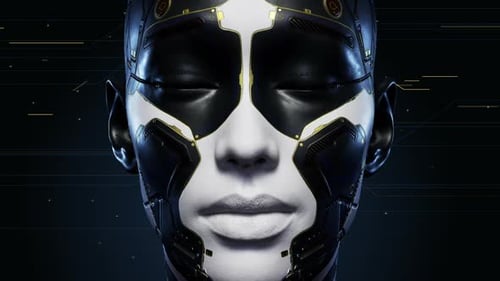 Portrait androïde futuriste avec fond numérique