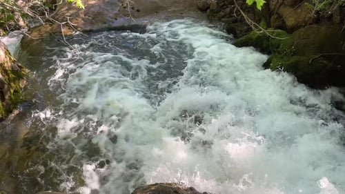 Top View of Strong Falling Stream of Waterfall