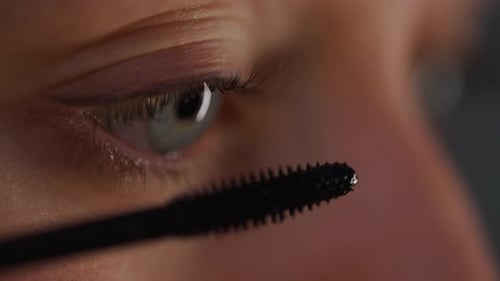 Applying Mascara to Eyelashes in a Macro Shot