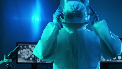 Scientist Wearing Hazmat Suit in Research Lab
