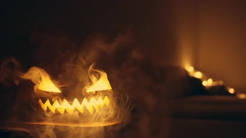 Glowing Jack-o'-Lantern with Smoke in the Dark