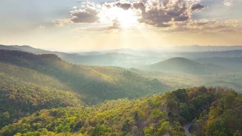 Aerial view Beautiful of morning scenery Golden light sunrise
