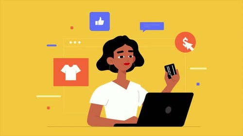 Flat Design E-commerce Animation with Person and Laptop