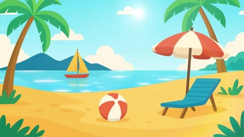 Cartoon Beach Landscape Looped Alpha + 4K