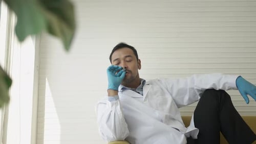 Scientist research cannabis at laboratory room.