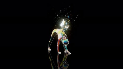 Animation 3D conceptuelle d'une femme pratiquant le yoga uttanasana avec des papillons