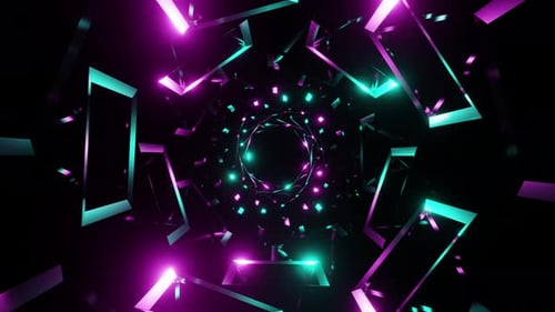 Seamless tunnel of abstract rectangles with flickering colorful lights 3d render. Audio spectrum