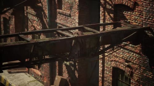 Abandoned Factory with Collapsing Brick Buildings Over Time