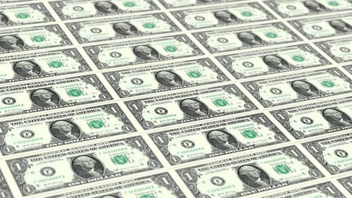 1 Dollar Bills On Money Printing Machine