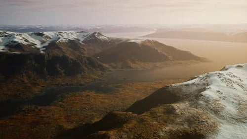 Aerial View of Fjord in Cold Winter Weather