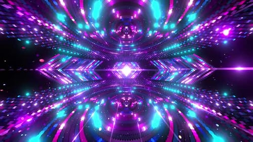 Vibrant Futuristic Neon Lights Tunnel Moving Background
