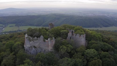 Aerial Drone Footage of the Old Pajstun Castle Ruins in Autumn Slovakia