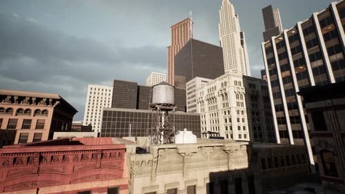 los tejados de imponentes edificios durante una vibrante puesta de sol