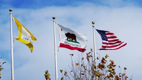 Flags of US, California and San Francisco