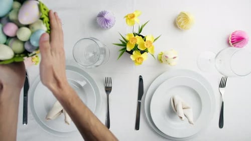 Easter Eggs in the Basket and Laid Table