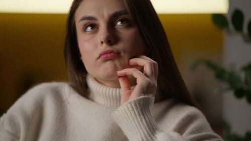 Close Up Face Thoughtful Puzzled Caucasian Businesswoman Business Woman Thinking Girl Female Think