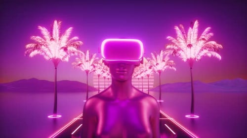 Toile de fond Synthwave de femmes et de palmiers
