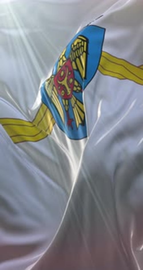 Waving Flag with Shining Coat of Arms Emblem