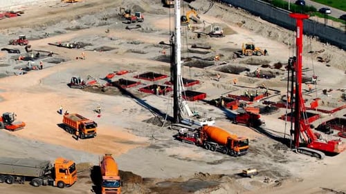 Construction Site Aerial View with Heavy Machinery