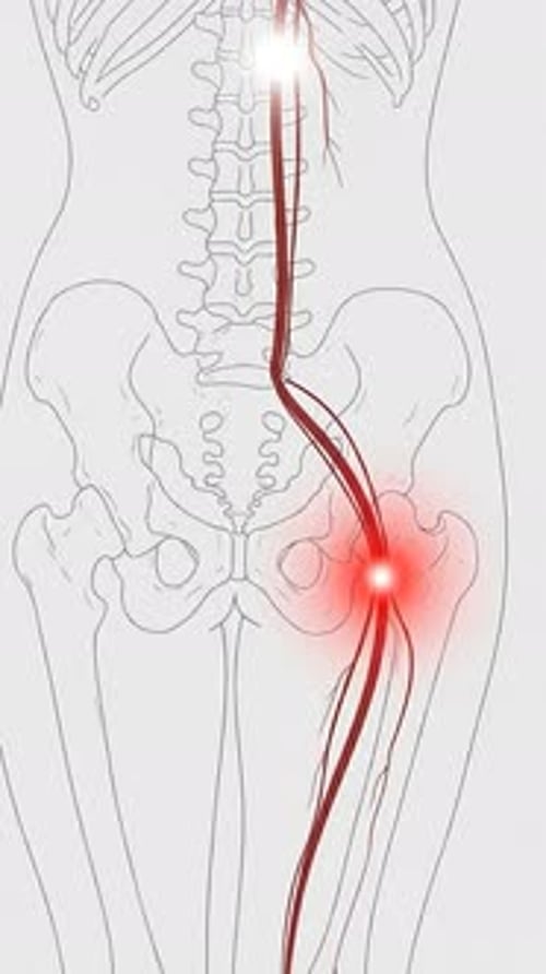 Sciatic Nerve Pain Medical Animation with Glowing Highlight
